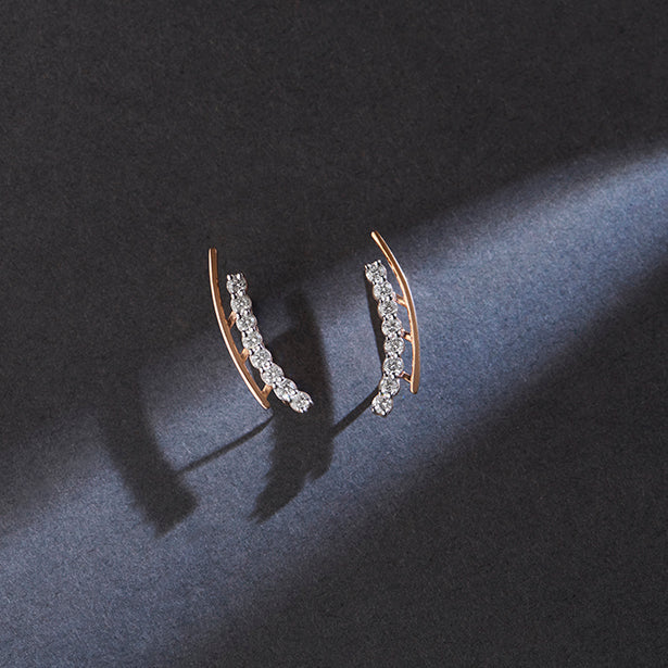 Arc Line Round Diamond Climber Earrings