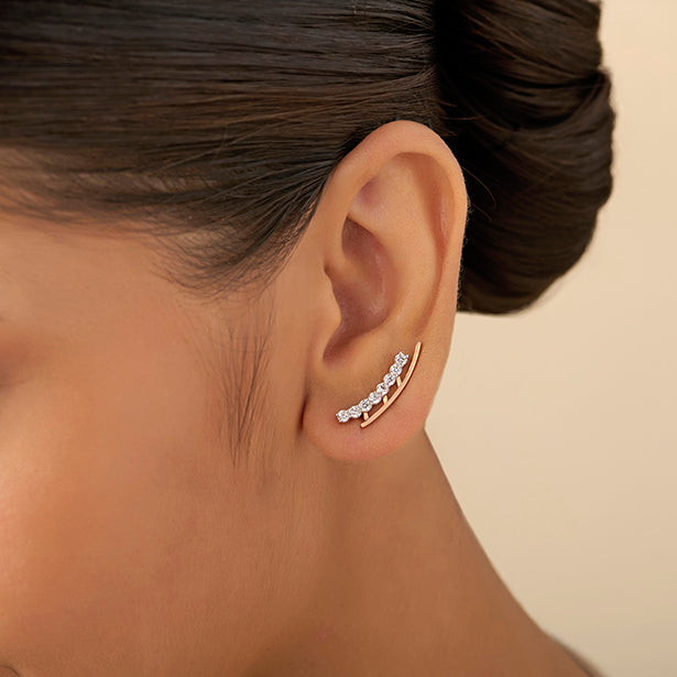 Arc Line Round Diamond Climber Earrings