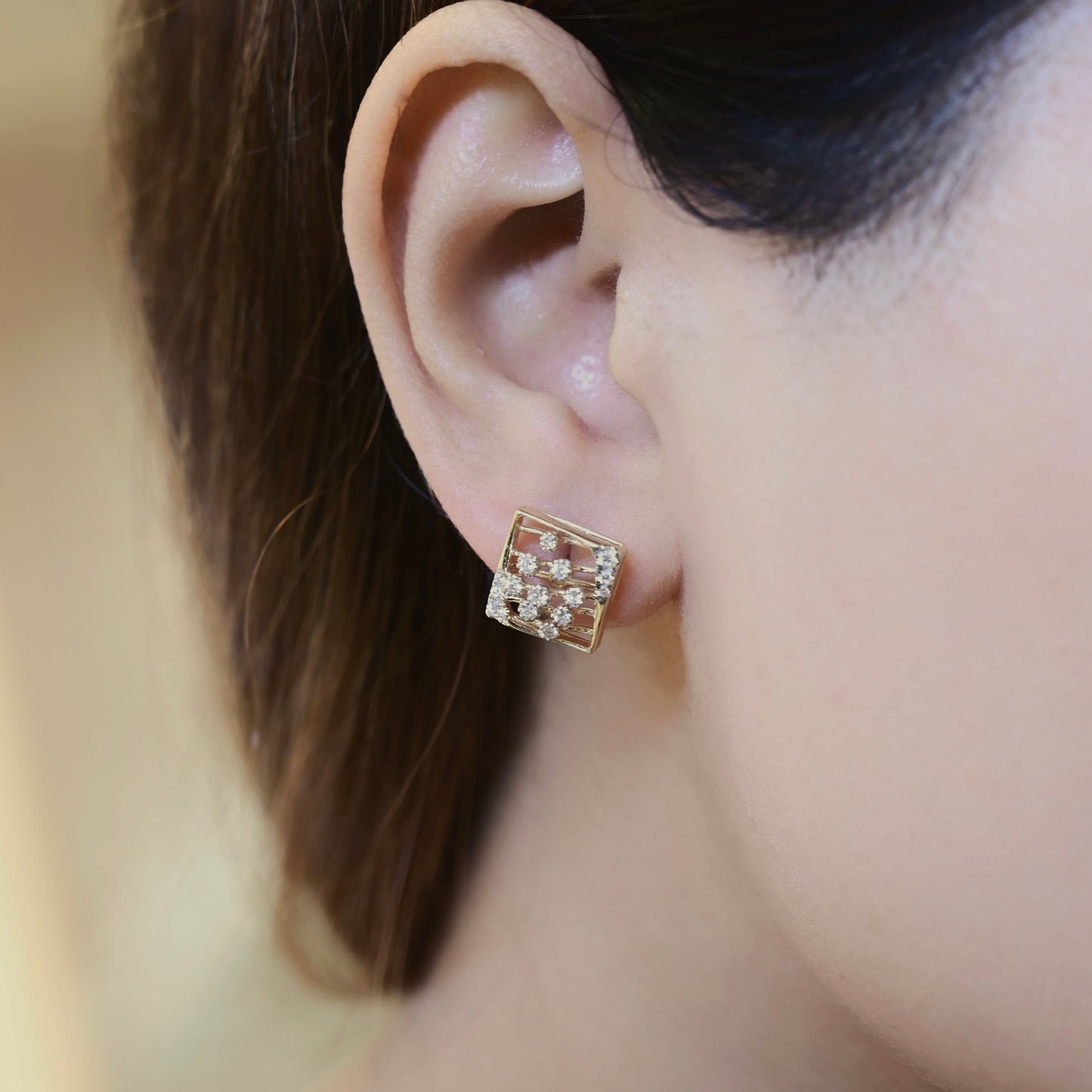 Celestia Square Diamond Stud Earrings