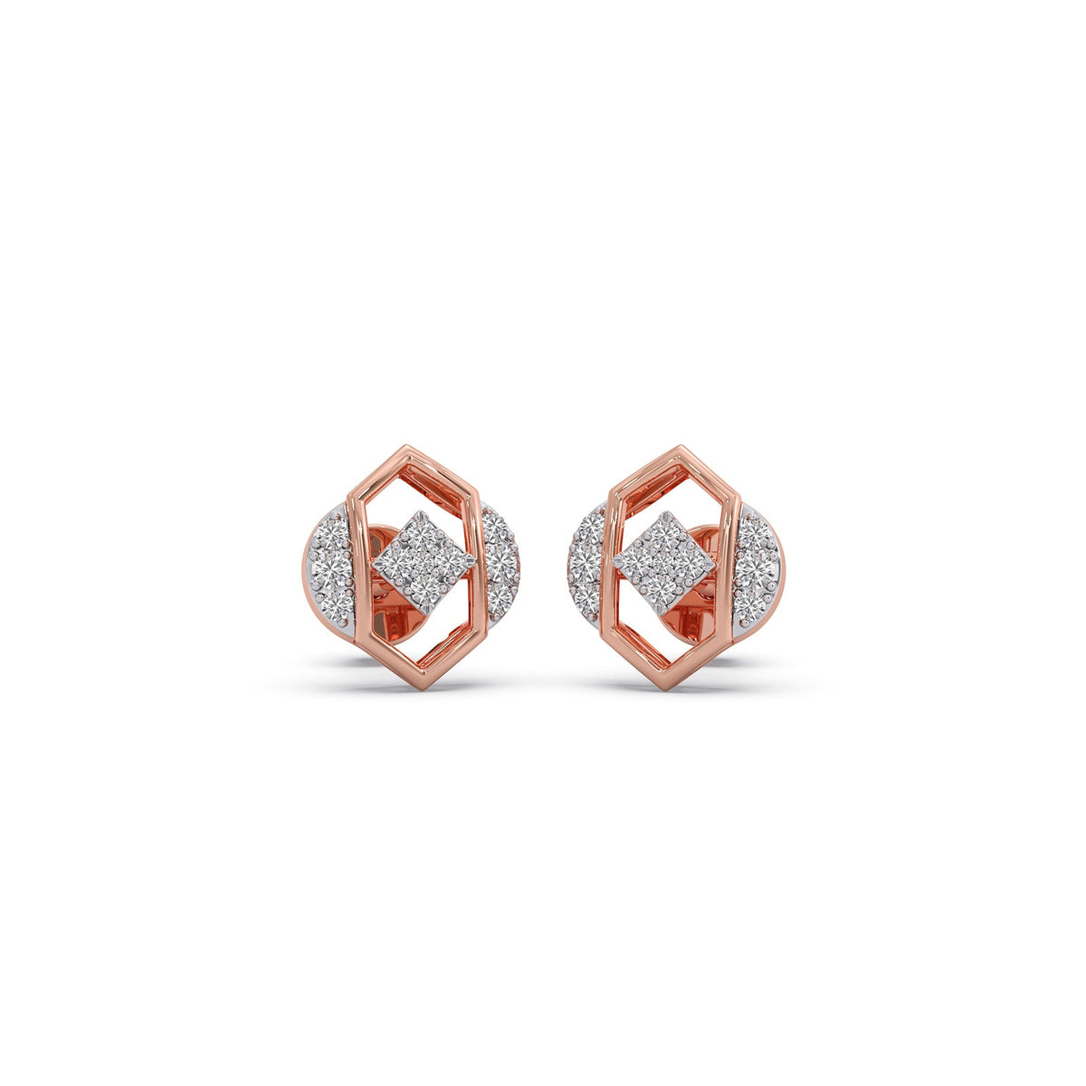The Hex-Frame Round Diamond Stud Earrings