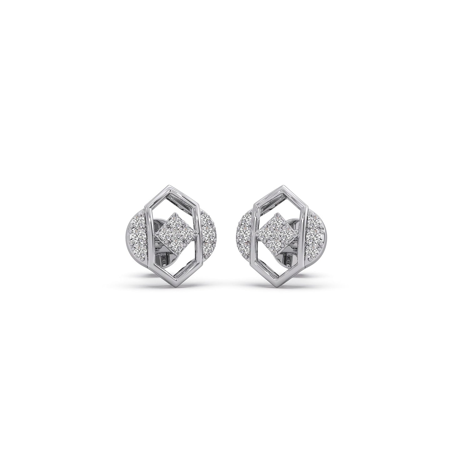 The Hex-Frame Round Diamond Stud Earrings