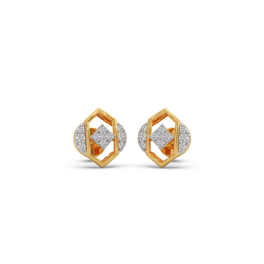 The Hex-Frame Round Diamond Stud Earrings