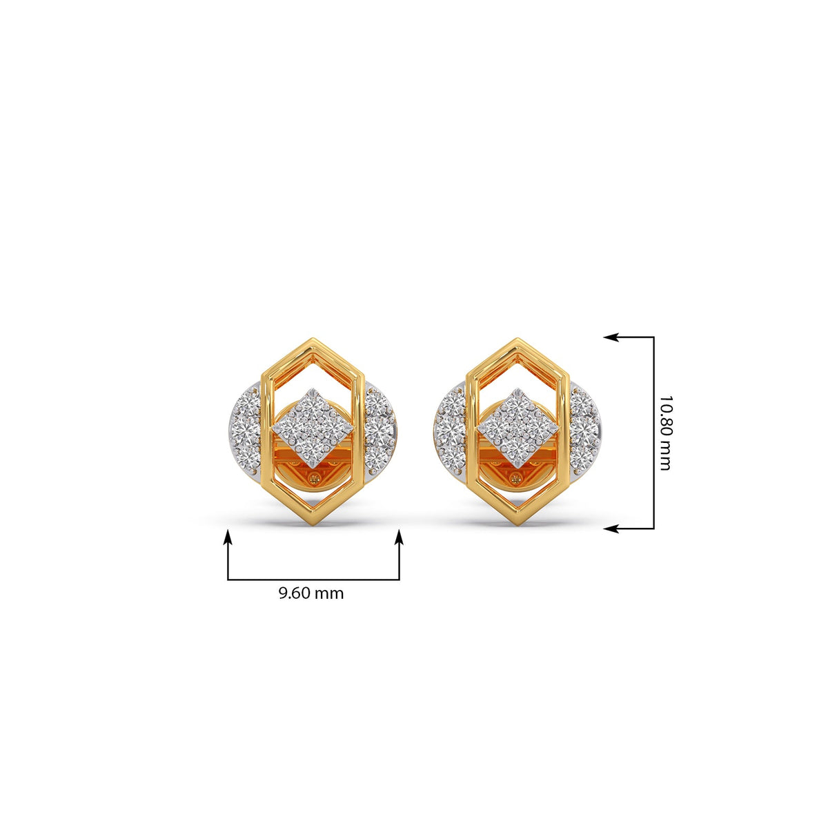 The Hex-Frame Round Diamond Stud Earrings
