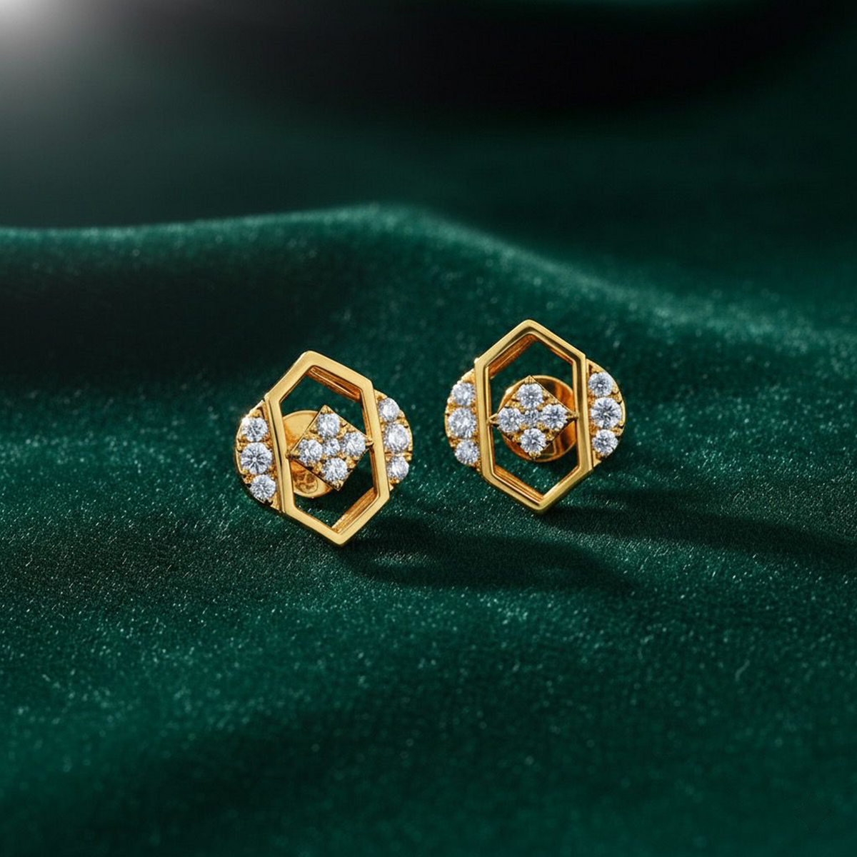 The Hex-Frame Round Diamond Stud Earrings