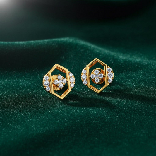 The Hex-Frame Round Diamond Stud Earrings