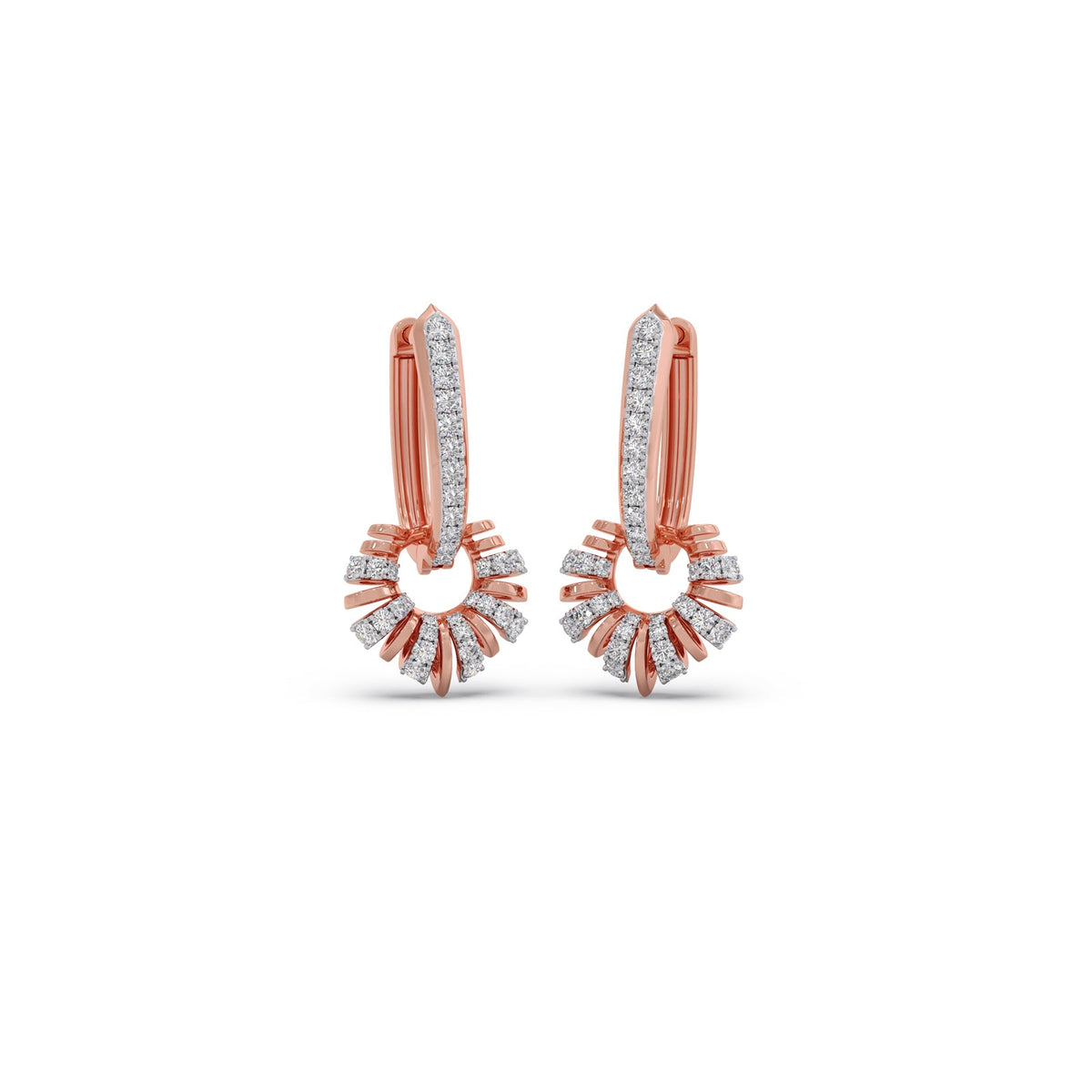 Sunburst Fan Diamond Hoop Earrings