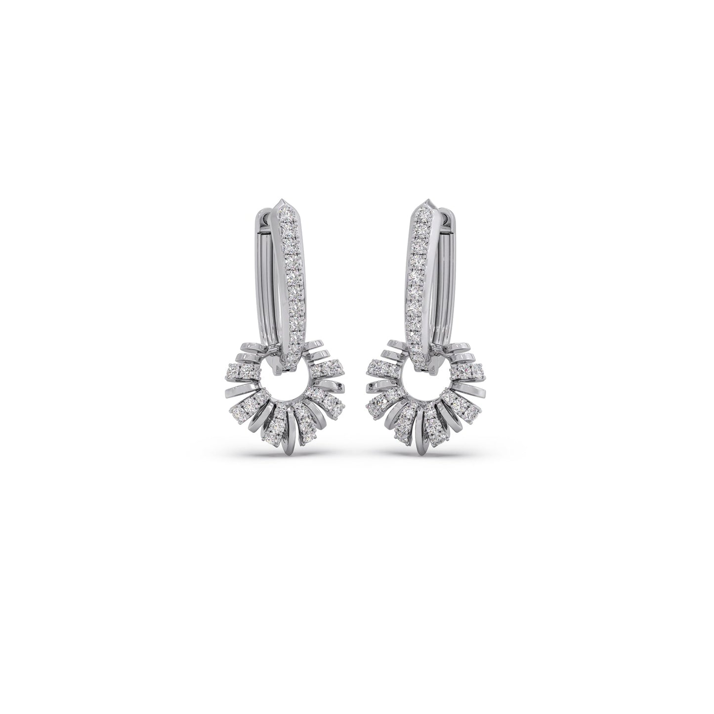Sunburst Fan Diamond Hoop Earrings