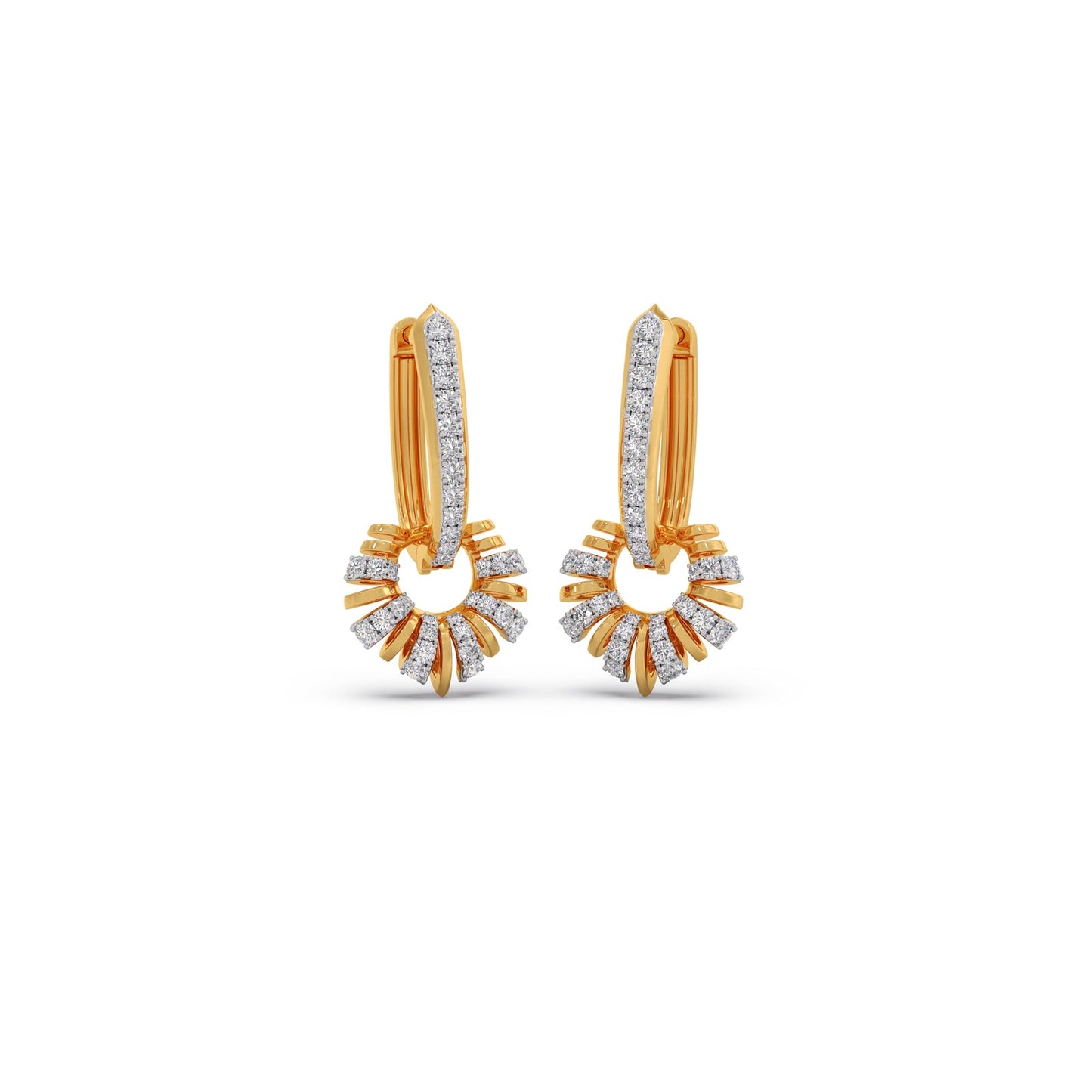 Sunburst Fan Diamond Hoop Earrings