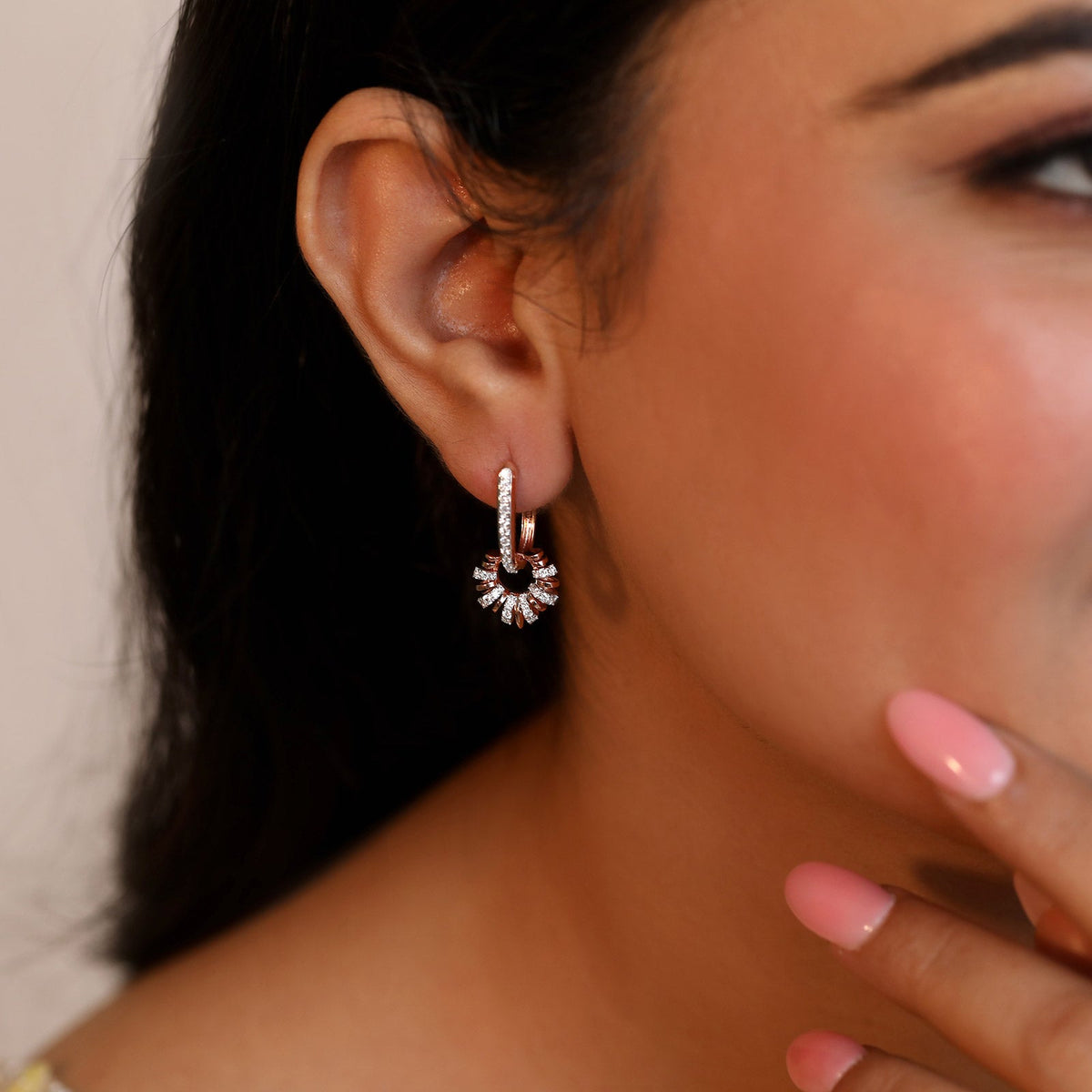 Sunburst Fan Diamond Hoop Earrings