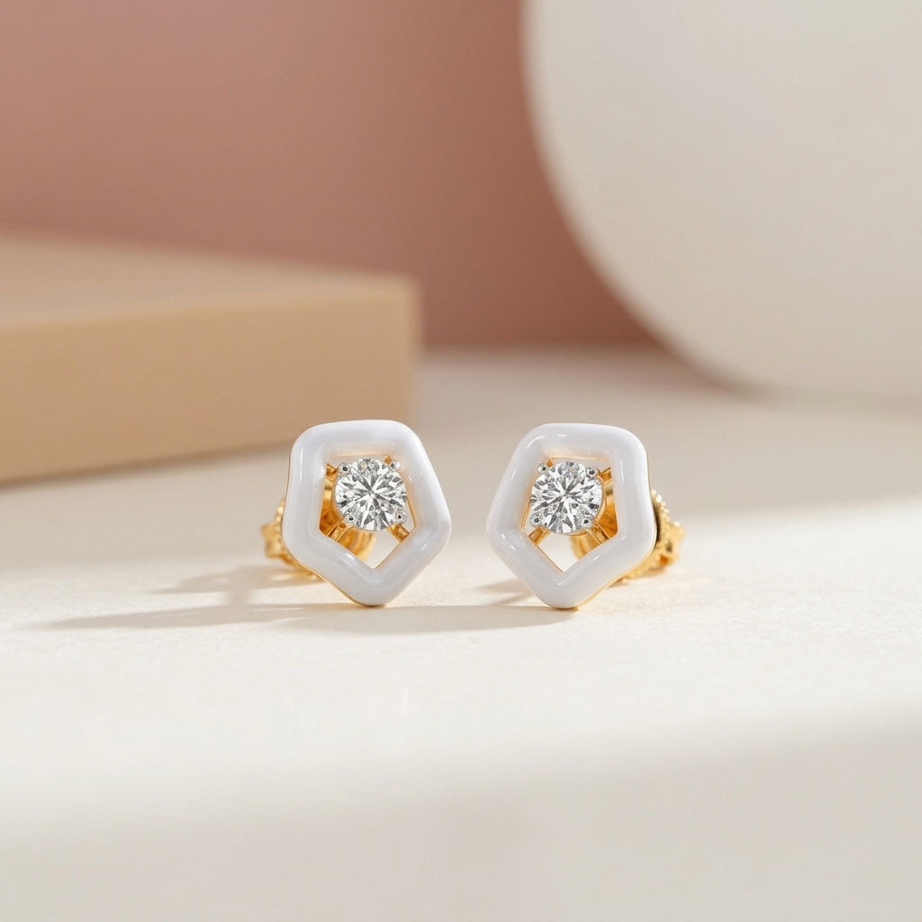 Cotton Candy Solitaire Pebble Diamond Stud Earrings
