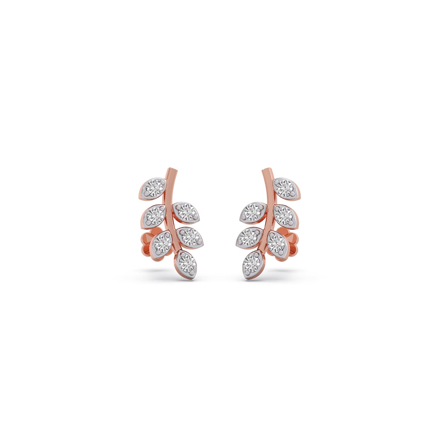 Leaf Climber Diamond Stud Earrings
