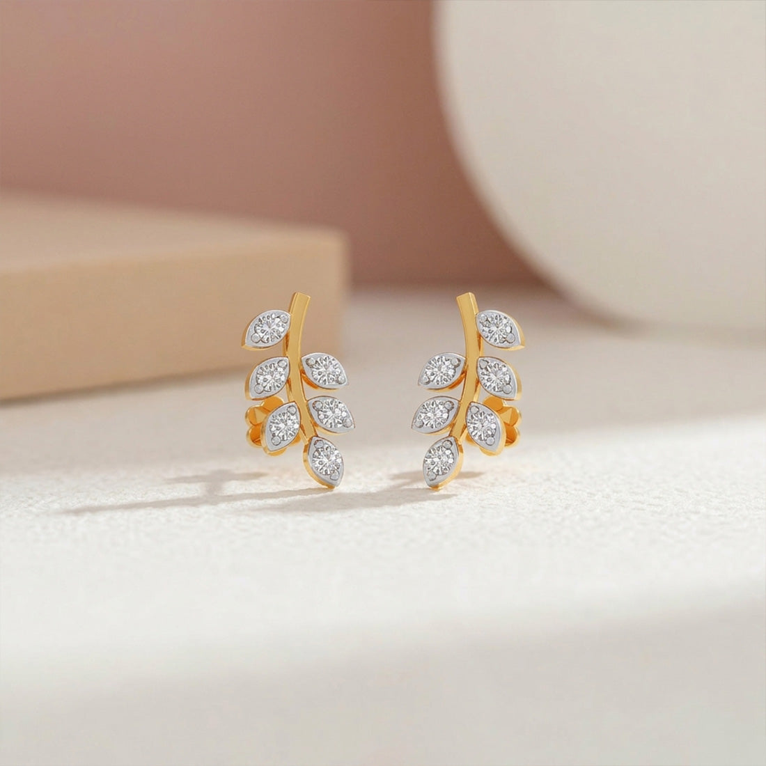Leaf Climber Diamond Stud Earrings