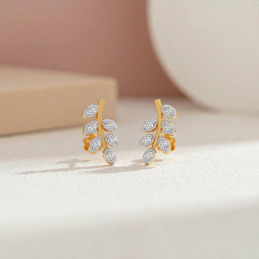Leaf Climber Diamond Stud Earrings