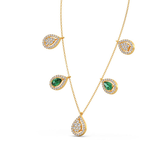 Round Diamond with Pear Shape Green Gemstone Necklace