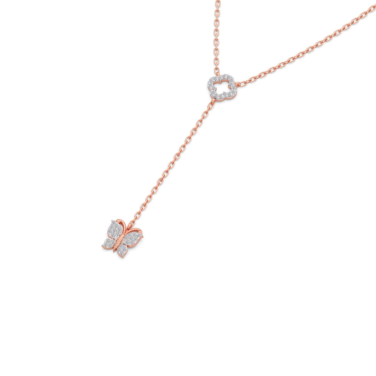 Delicate Diamond Butterfly Drop Necklace