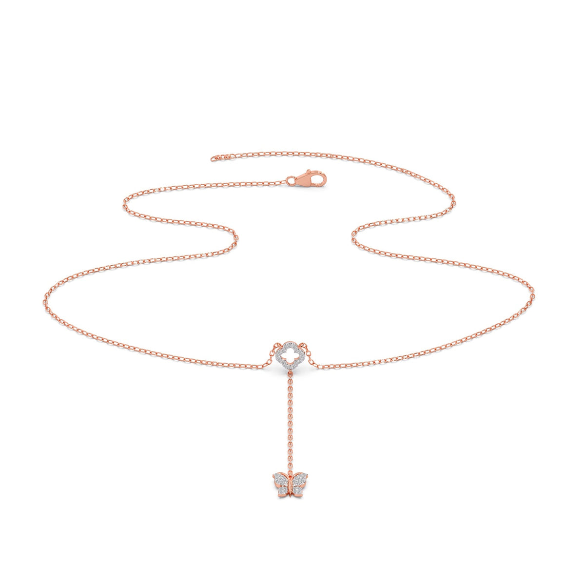 Delicate Diamond Butterfly Drop Necklace