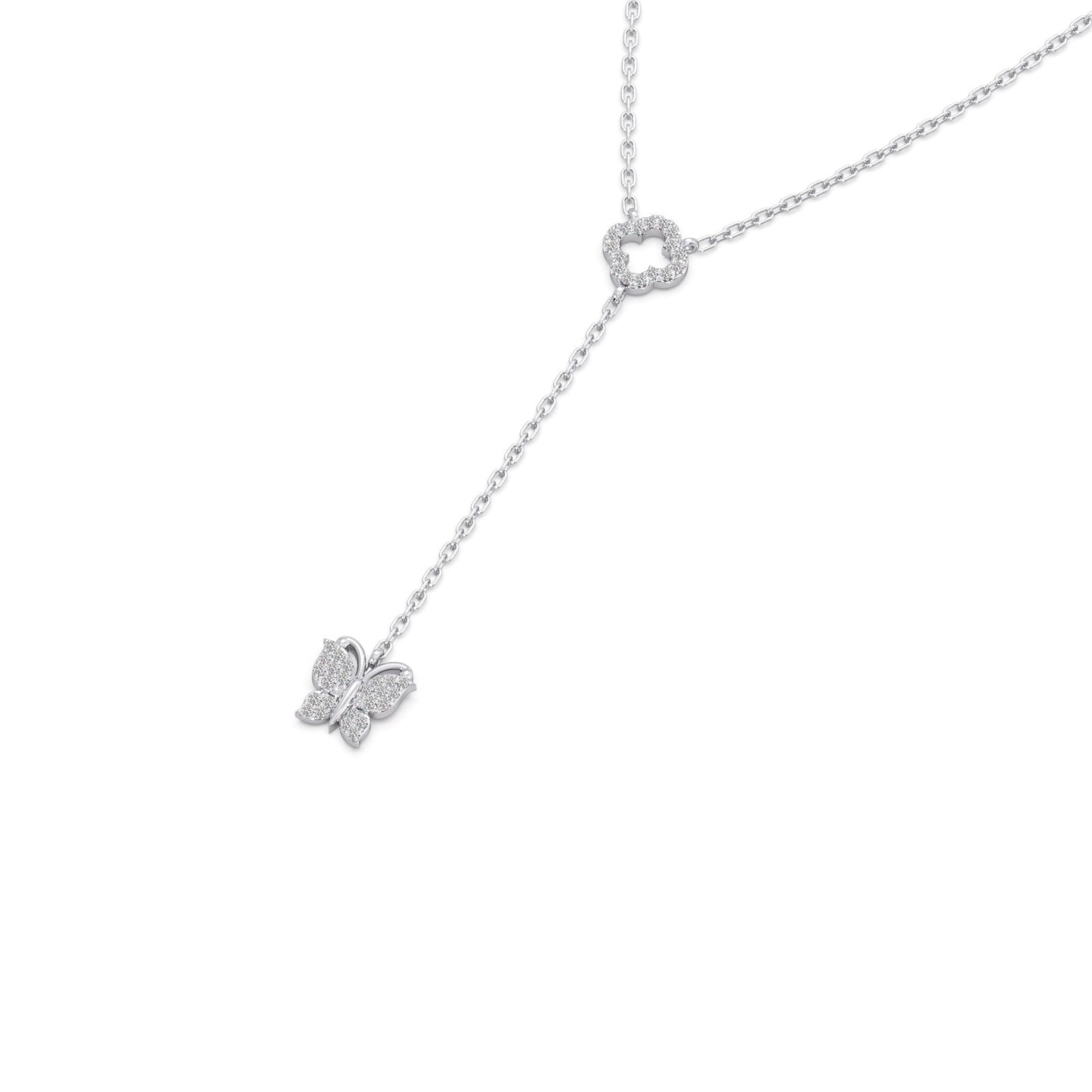 Delicate Diamond Butterfly Drop Necklace