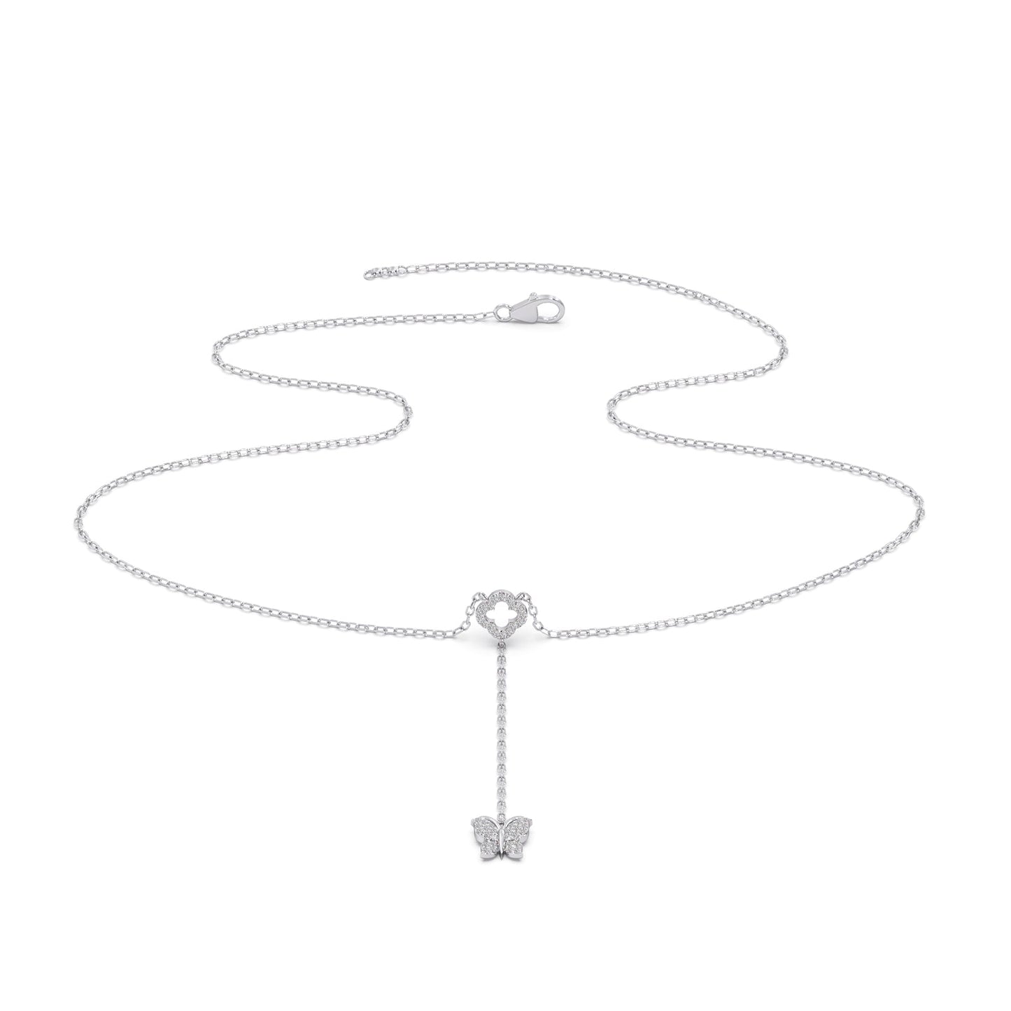 Delicate Diamond Butterfly Drop Necklace