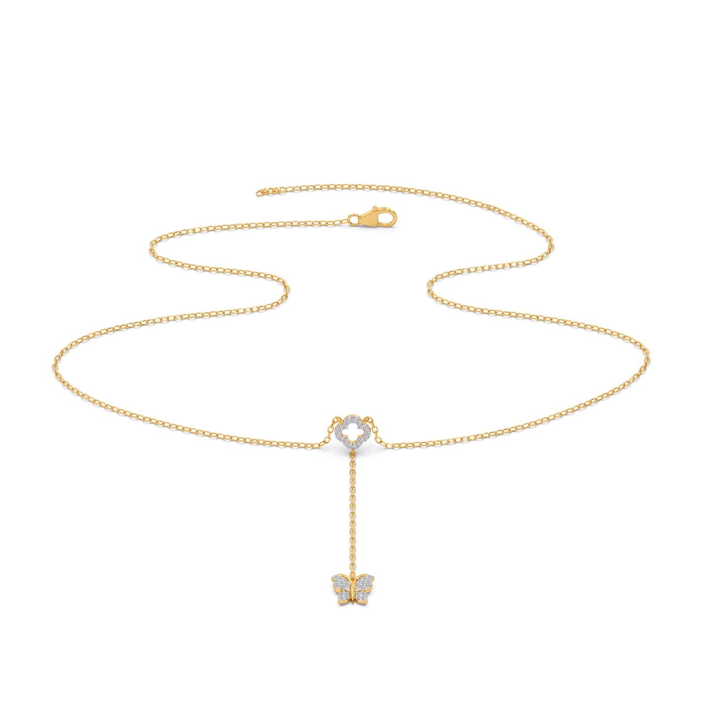Delicate Diamond Butterfly Drop Necklace