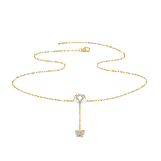 Delicate Diamond Butterfly Drop Necklace