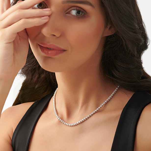 12.56 ct Bezel Round Diamond Tennis Necklace