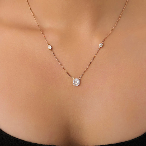 Emerald & Round Symmetry & Sparkle Diamond Necklace