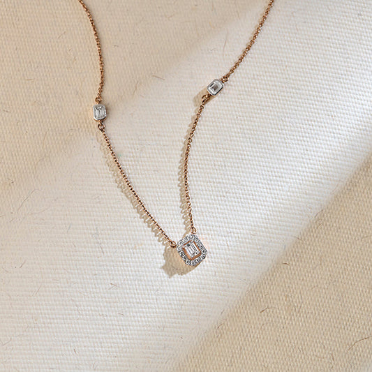 Emerald & Round Symmetry & Sparkle Diamond Necklace