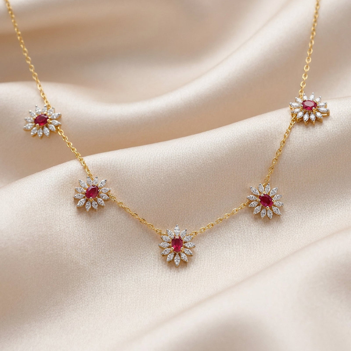 Pink-Tourmaline colourstone diamond Necklace