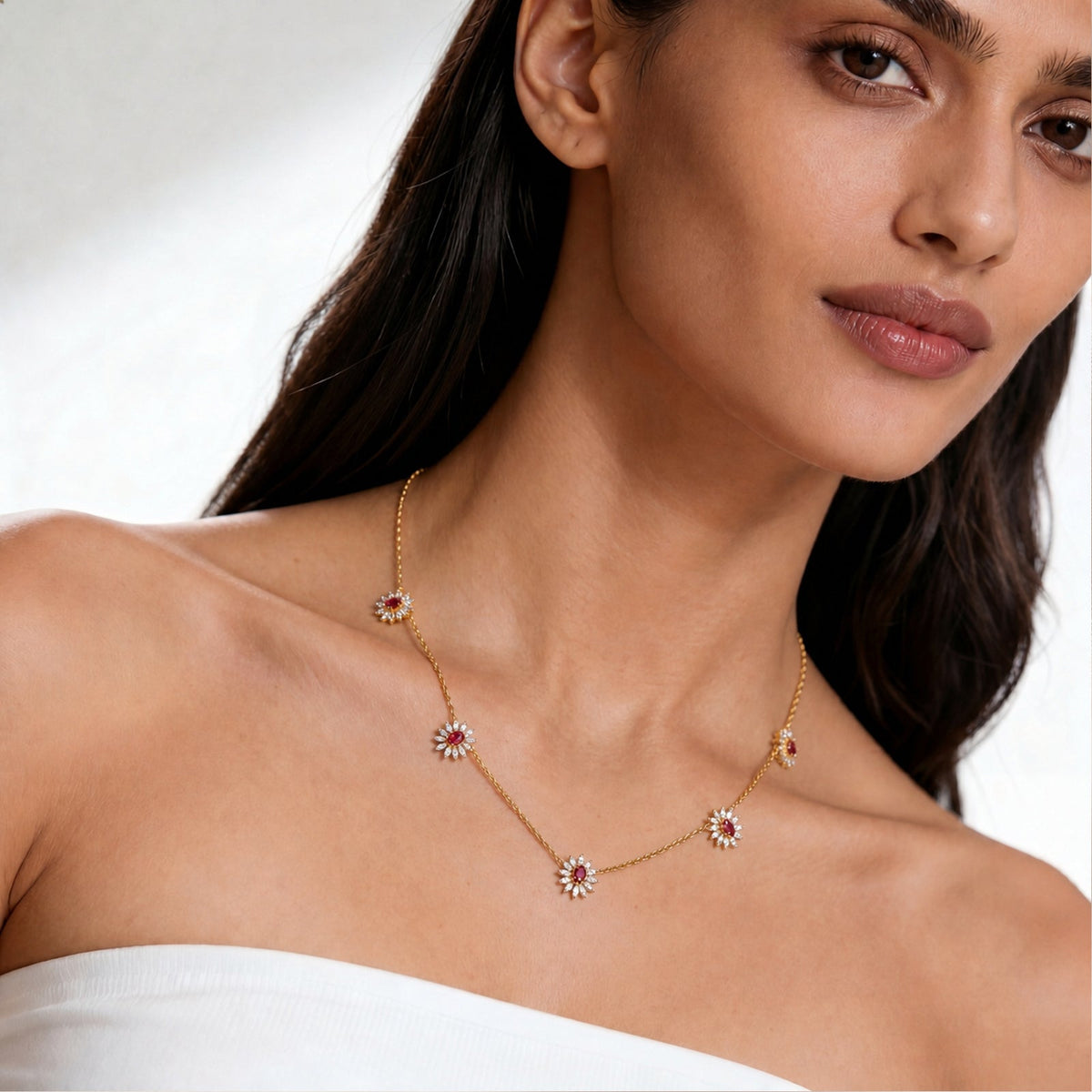 Pink-Tourmaline colourstone diamond Necklace