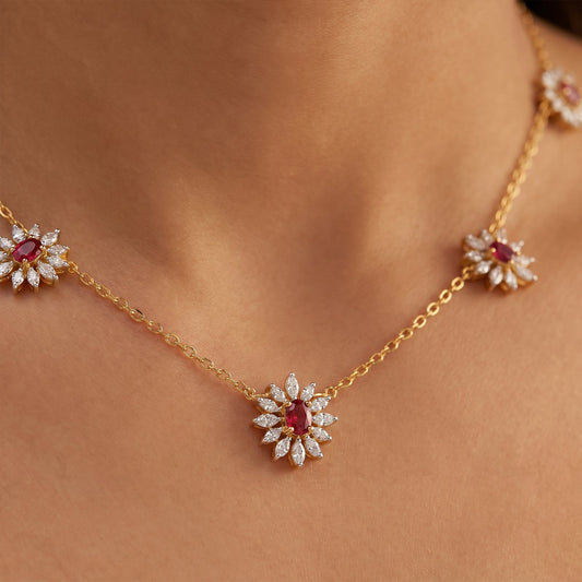 Pink-Tourmaline colourstone diamond Necklace