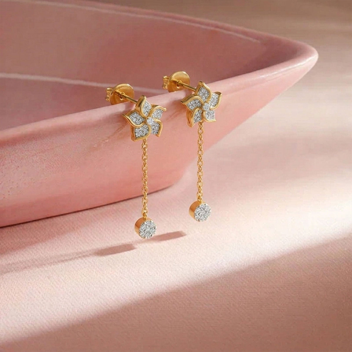 Aster Pave Diamond Dangle Earrings