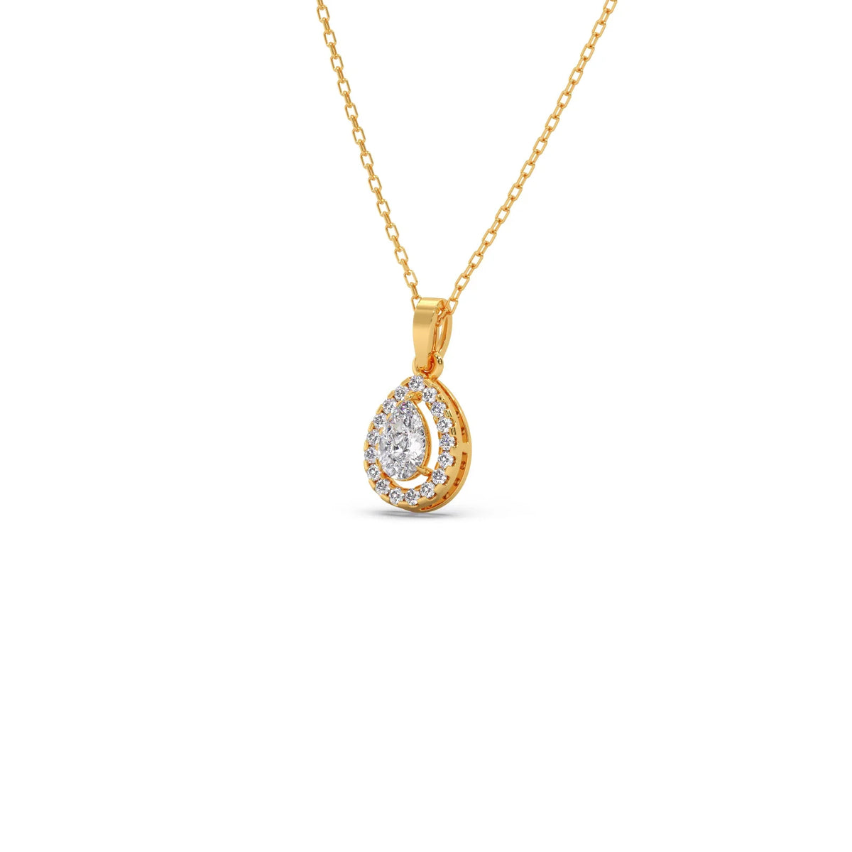 Gold Pear Halo Diamond Pendant