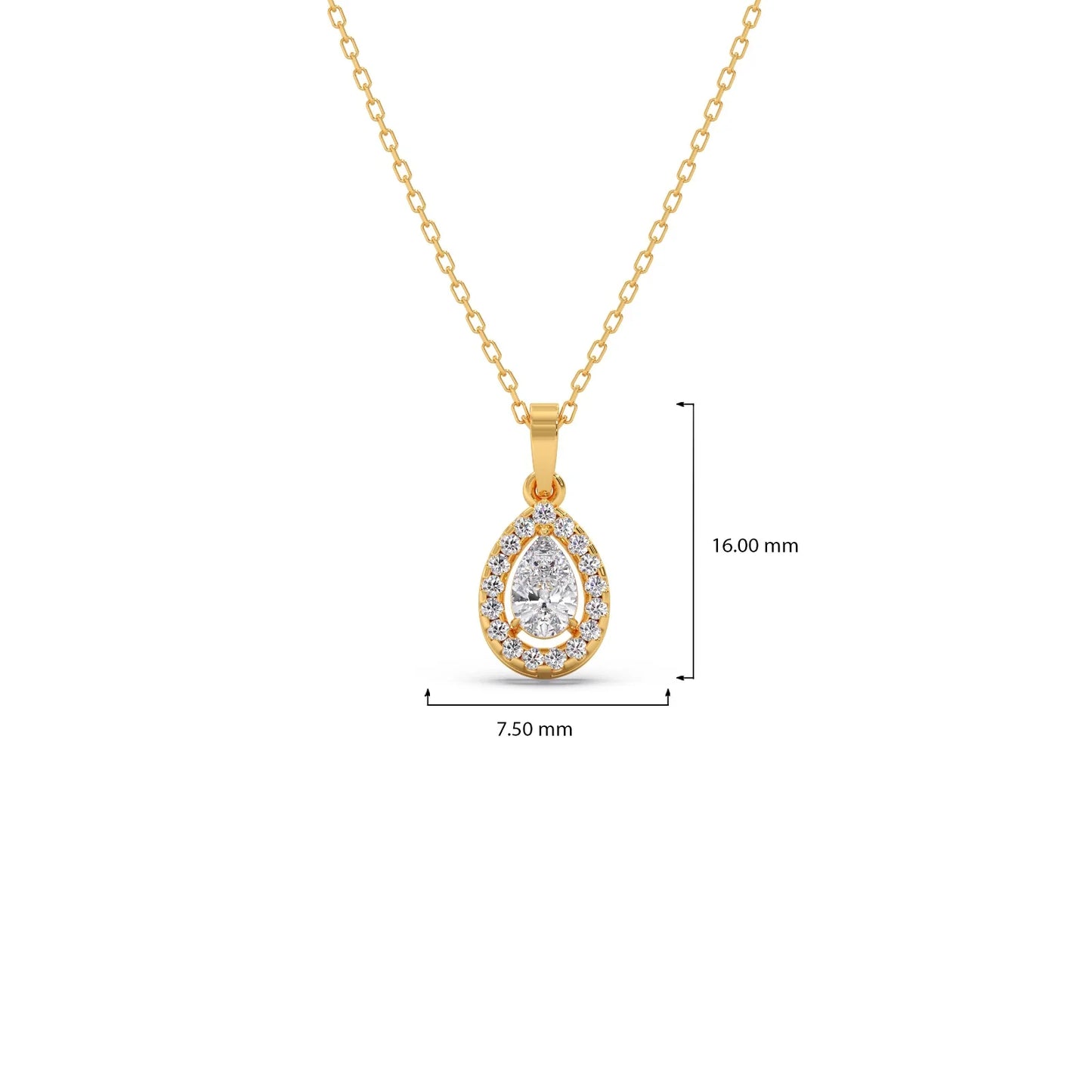 Gold Pear Halo Diamond Pendant