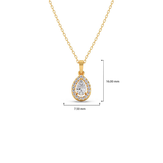 Gold Pear Halo Diamond Pendant