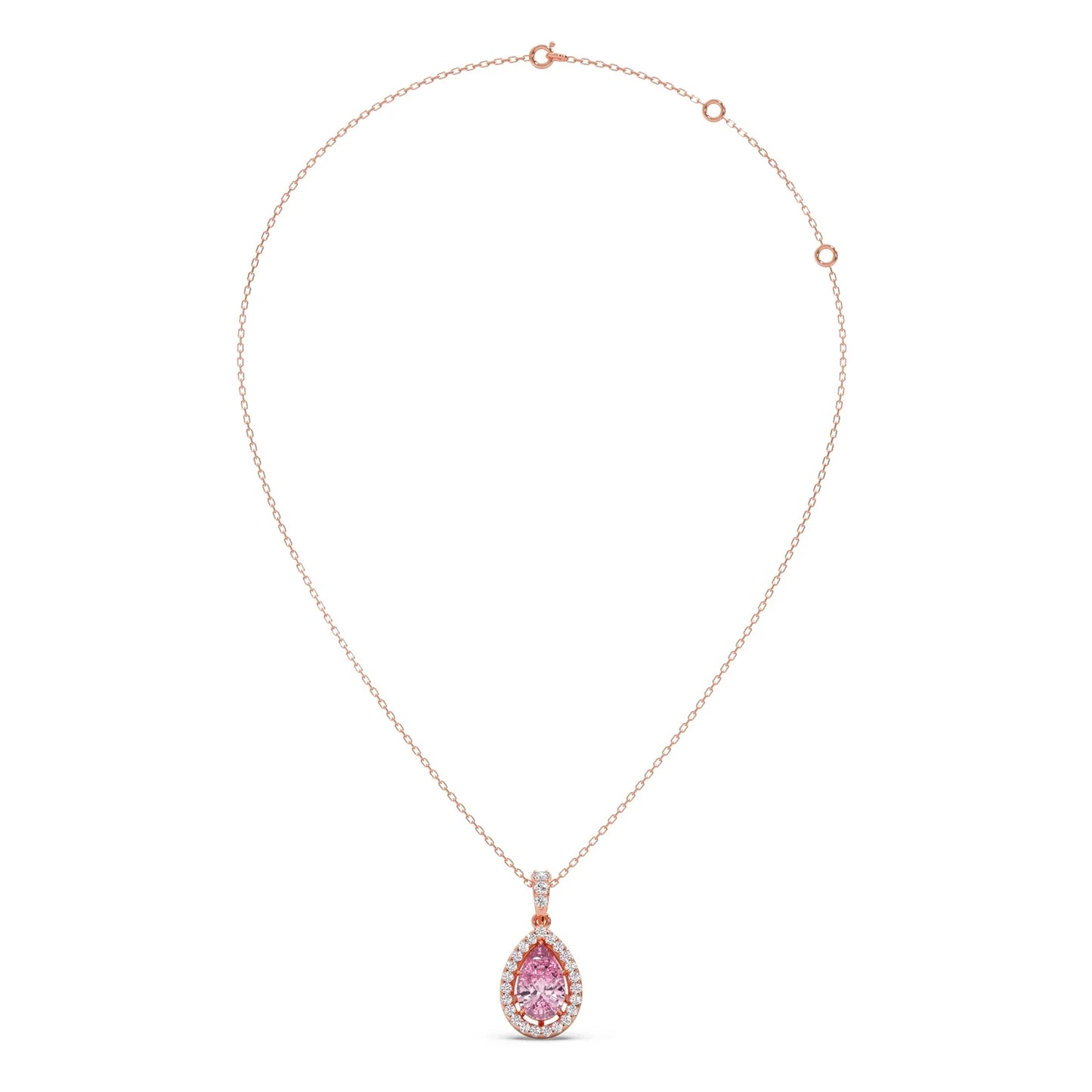 Round Diamond With Pear-Shaped Morganite Gemstone Halo Pendant