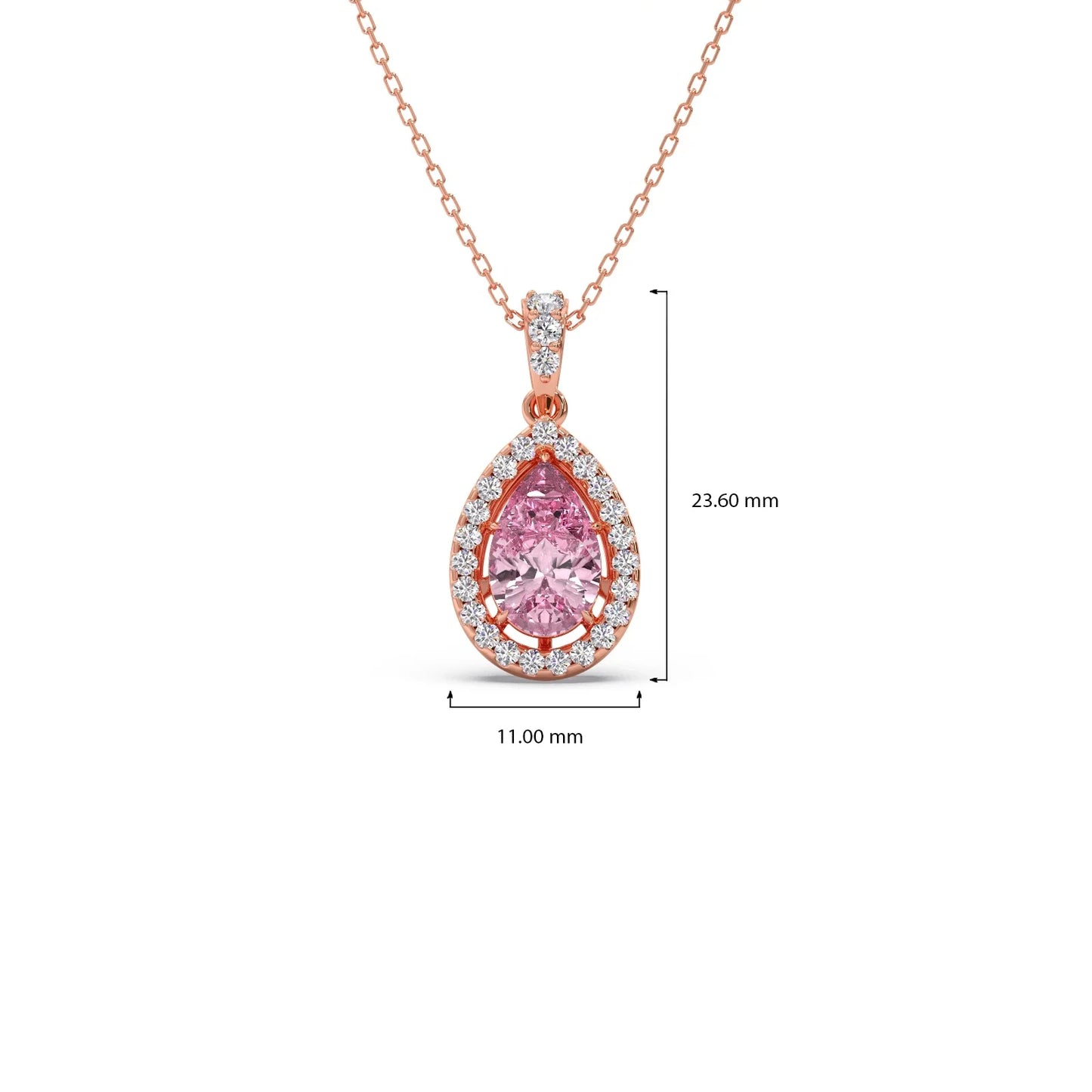Round Diamond With Pear-Shaped Morganite Gemstone Halo Pendant