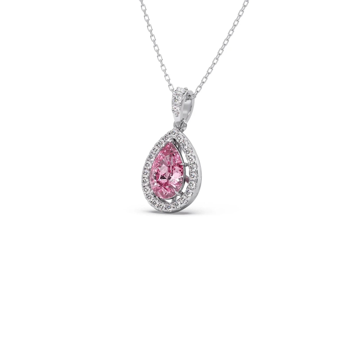 Round Diamond With Pear-Shaped Morganite Gemstone Halo Pendant