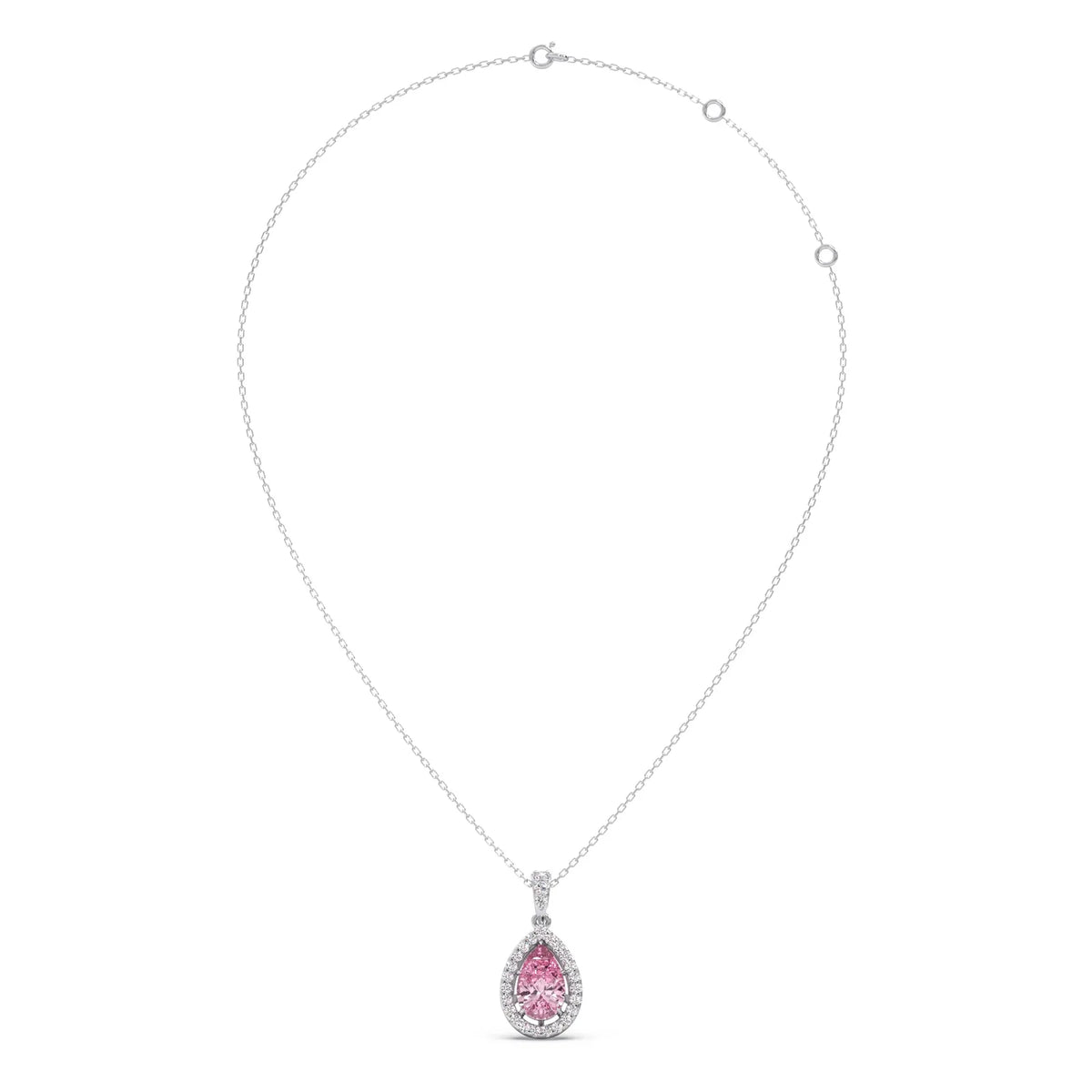 Round Diamond With Pear-Shaped Morganite Gemstone Halo Pendant