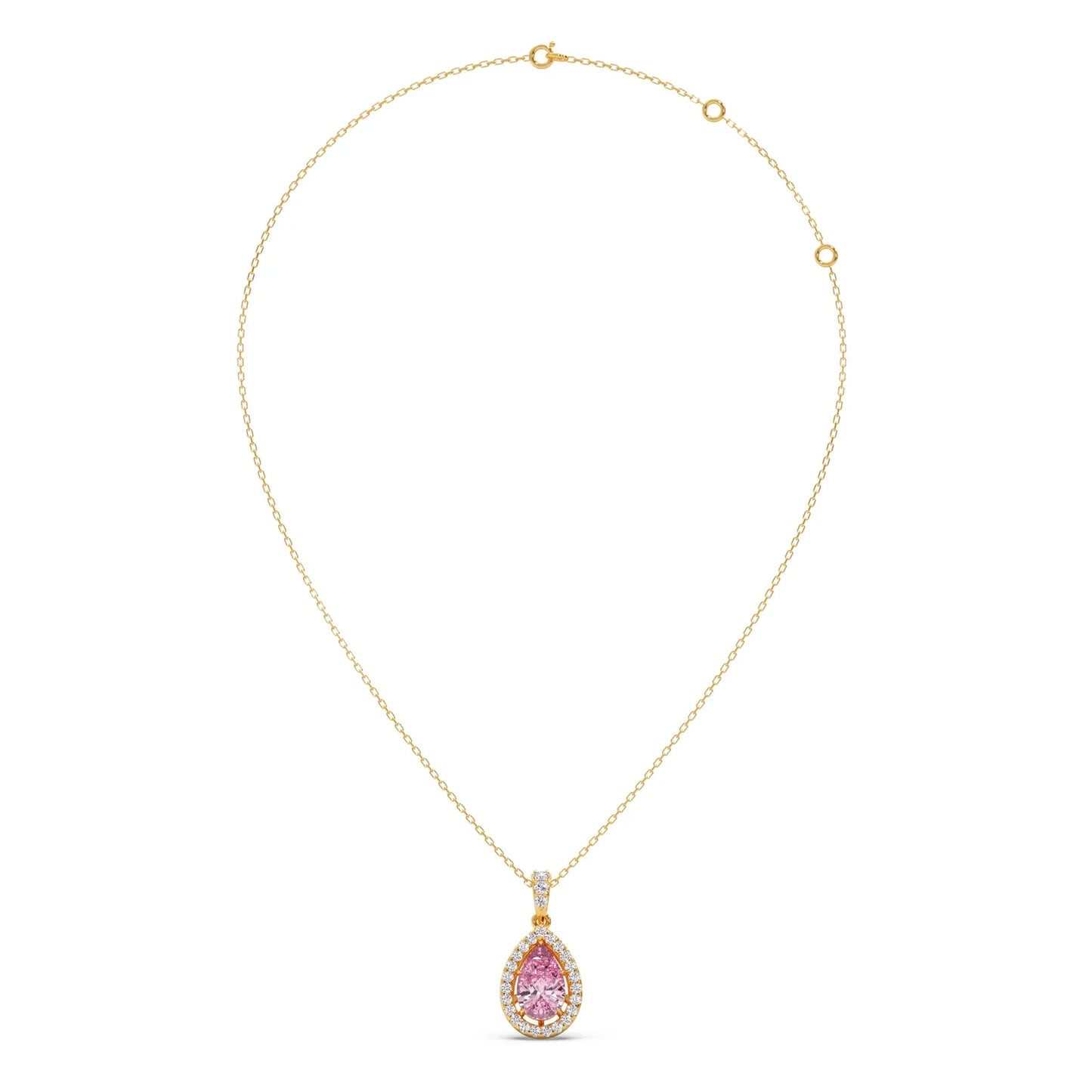 Round Diamond With Pear-Shaped Morganite Gemstone Halo Pendant