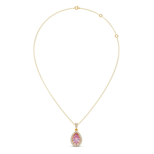 Round Diamond With Pear-Shaped Morganite Gemstone Halo Pendant