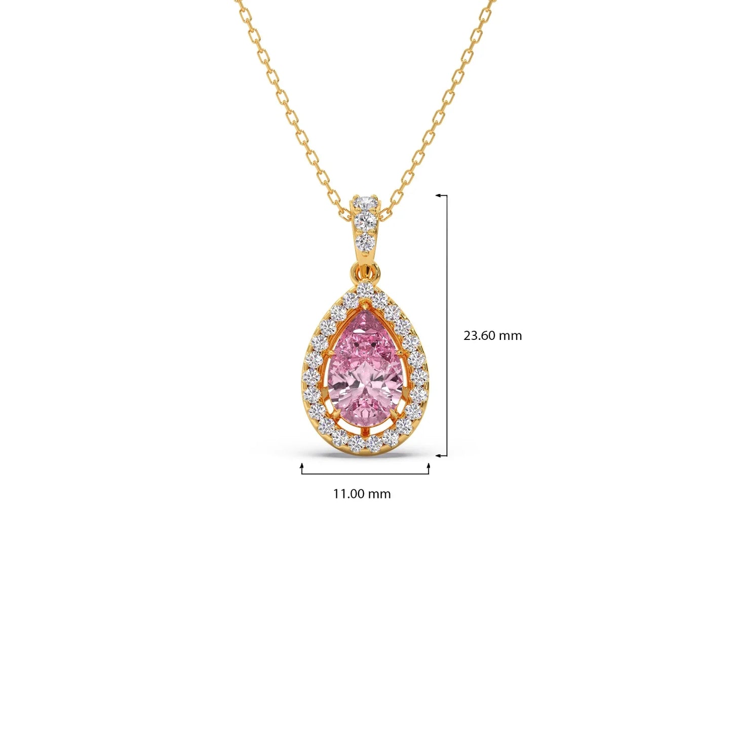 Round Diamond With Pear-Shaped Morganite Gemstone Halo Pendant