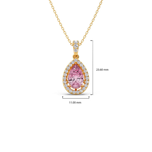 Round Diamond With Pear-Shaped Morganite Gemstone Halo Pendant
