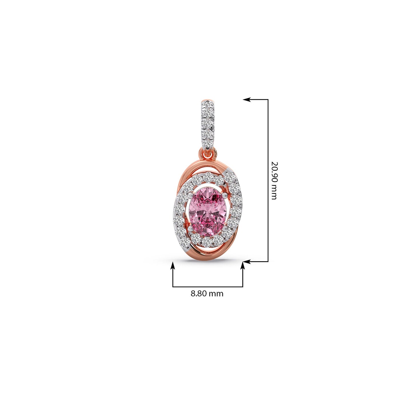 Oval-Cut Pink Gemstone with Round Diamond Halo Pendant