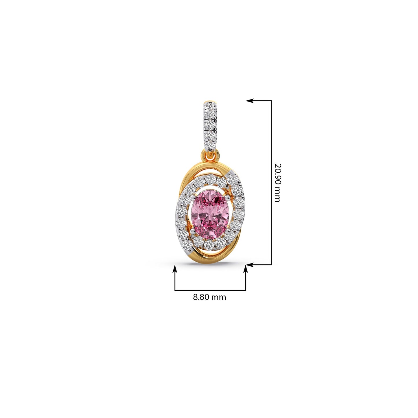 Oval-Cut Pink Gemstone with Round Diamond Halo Pendant
