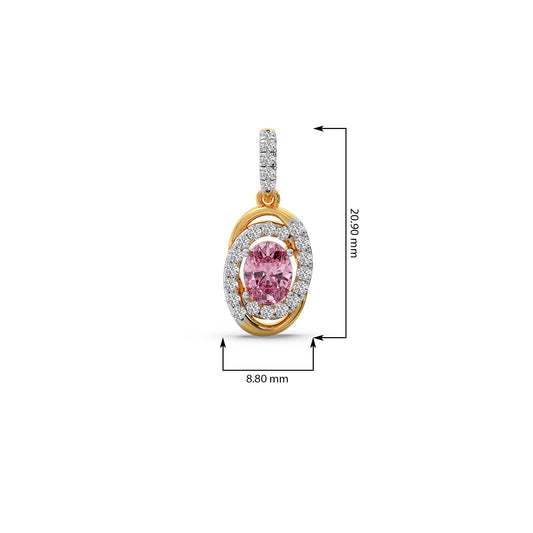 Oval-Cut Pink Gemstone with Round Diamond Halo Pendant