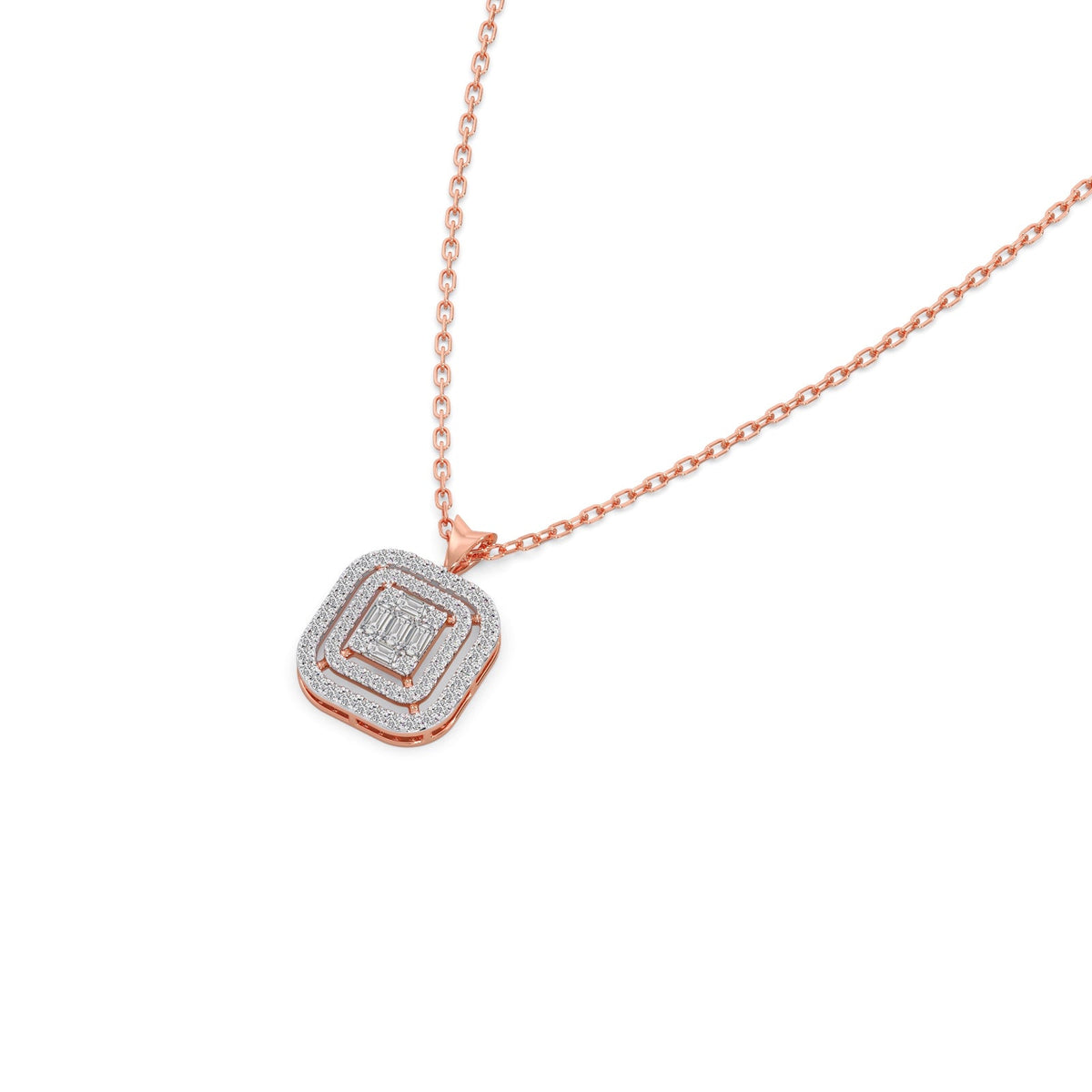 Composite-Set Baguette & Round Halo Pendant