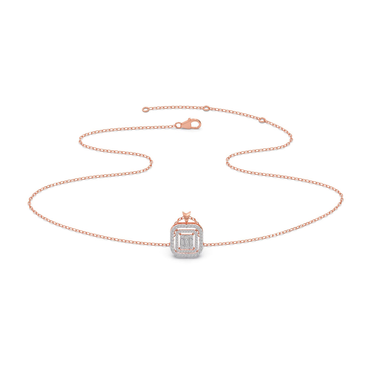 Composite-Set Baguette & Round Halo Pendant