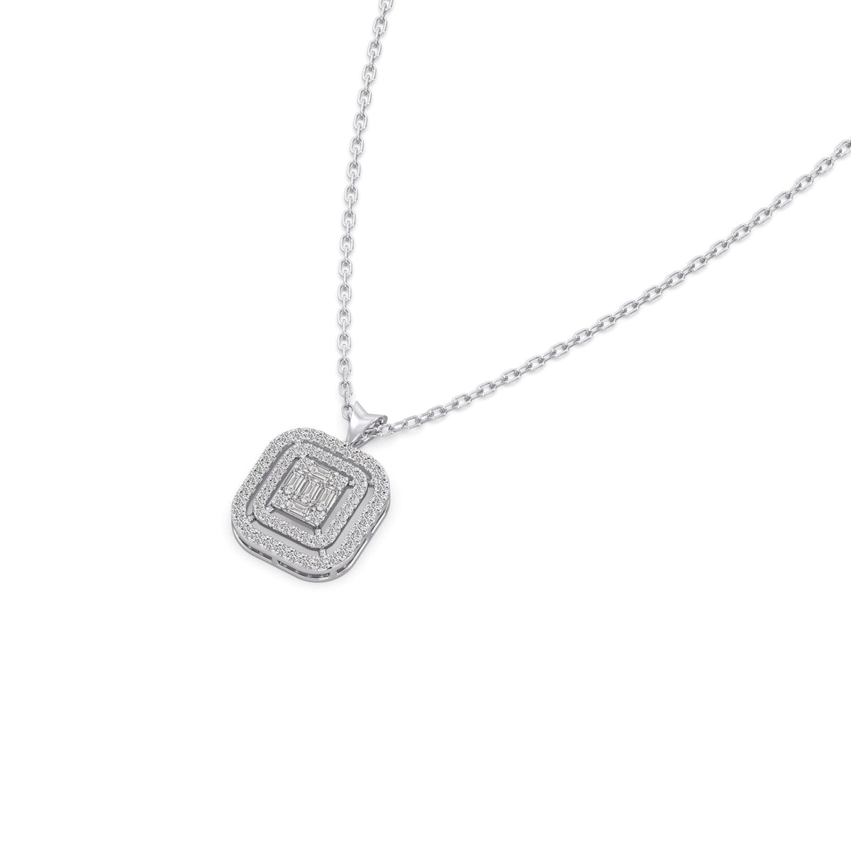 Composite-Set Baguette & Round Halo Pendant