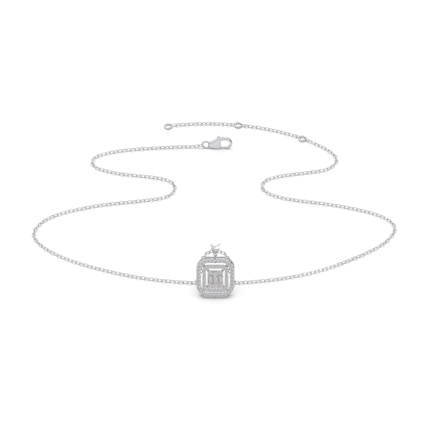 Composite-Set Baguette & Round Halo Pendant