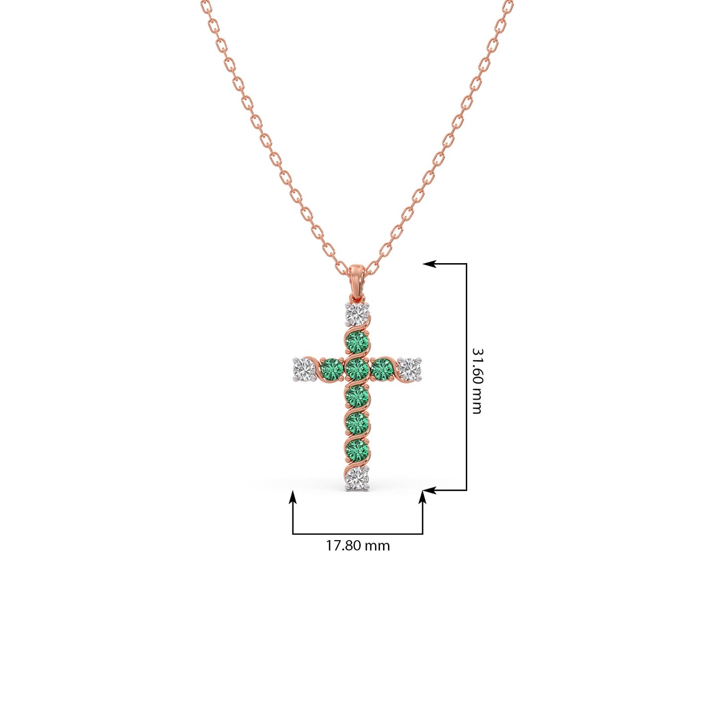 Round Diamond With Green Gemstone Cross Pendant